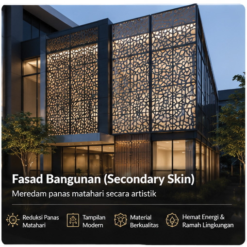 Fasad bangunan komersial menggunakan panel laser cutting