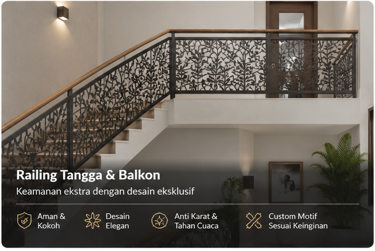 Railing tangga dan balkon dengan motif laser cutting
