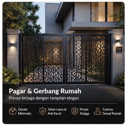 Pagar rumah laser cutting dengan desain minimalis