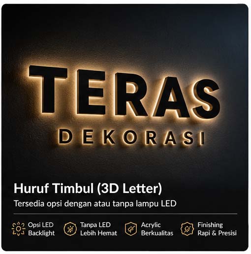 Huruf timbul acrylic dengan lampu LED