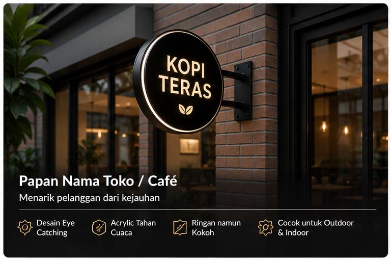 Papan nama acrylic untuk toko dan retail