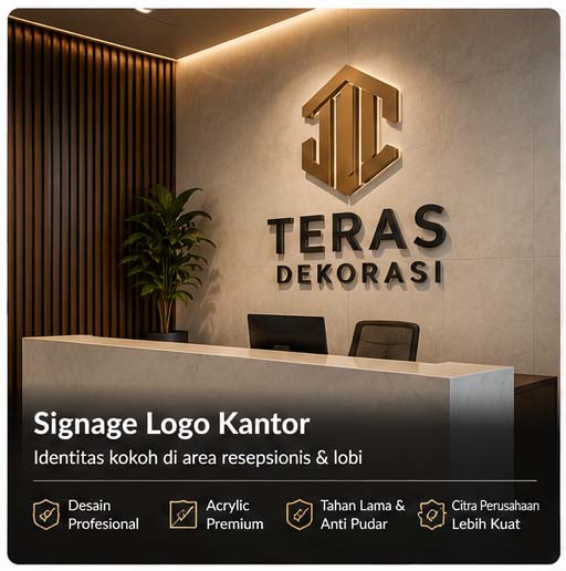 Logo kantor acrylic 3D di area resepsionis