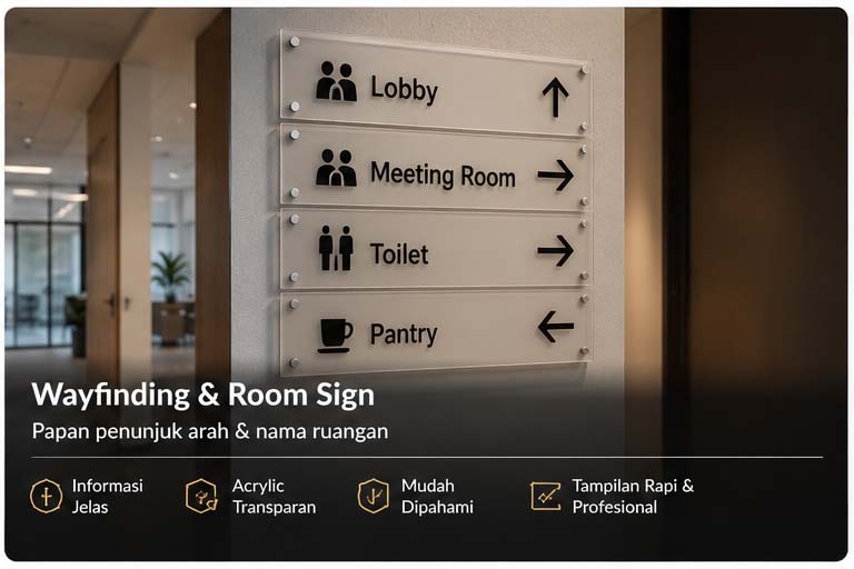 Papan penunjuk arah atau wayfinding dari bahan acrylic